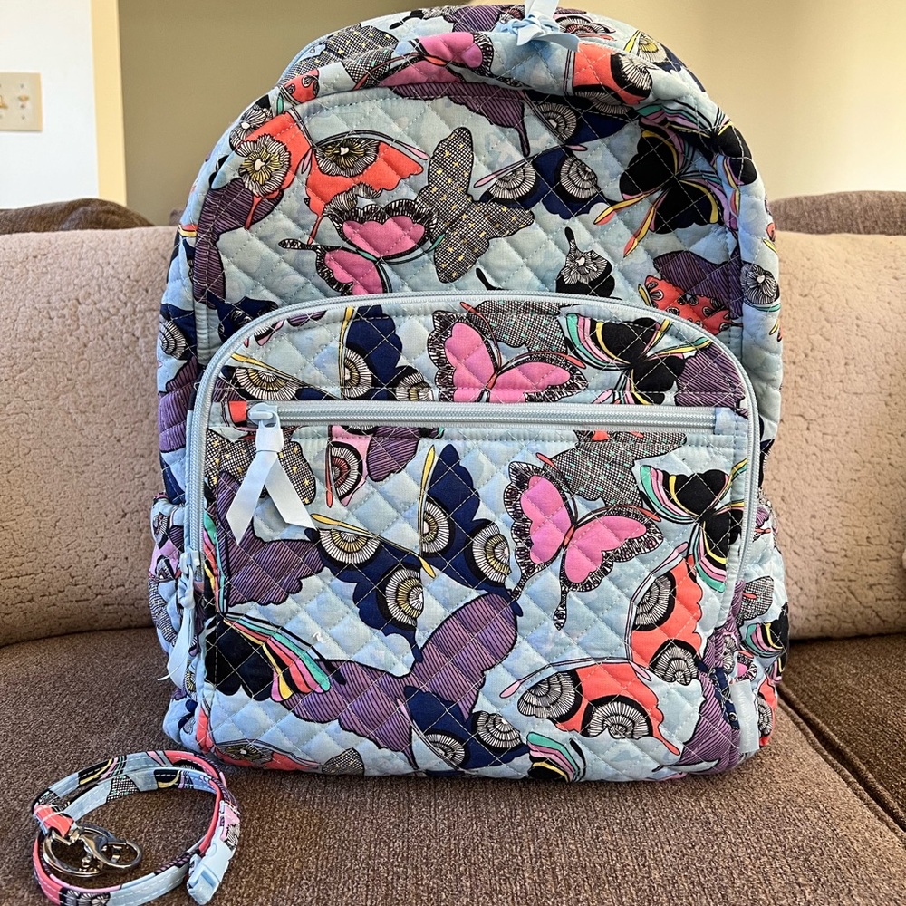 Vera Bradley Butterfly Campus Backpack w Lanyard. NWOT.